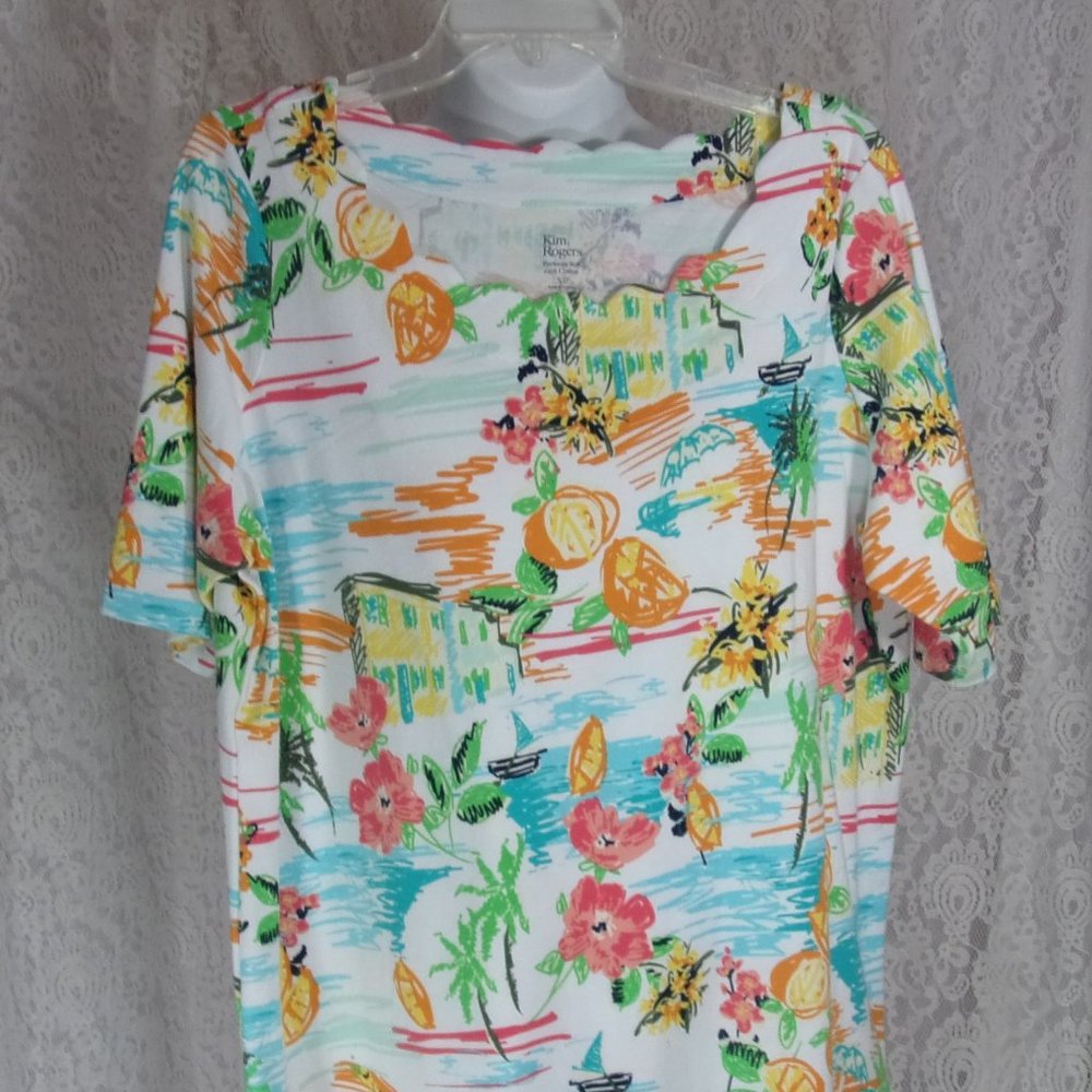 Kim Rogers Top Summer Tropical Orange Green Themed